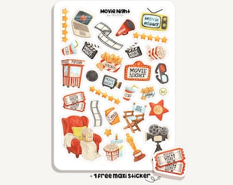 Sticker Sheet Movie Night | Aufkleber Filmabend | Bullet Journal - Scrapbook - Planner - Dekoration - Hobby - Filme