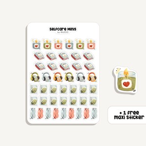 Feuille d'autocollants Mini Soins Personnels | Mini autocollants de soins personnels | Bullet Journal - Scrapbook - Agenda - Décoration - Beauté - Soins - Spa
