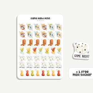 Hoja de pegatinas para la noche de juegos Minis | Noche de juegos de pegatinas Minis | Bullet Journal - Álbum de recortes - Planificador - Decoración - Juegos