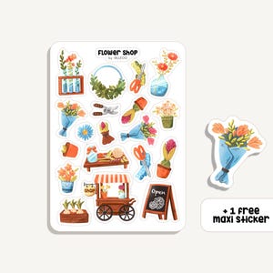 Foglio adesivo Negozio di fiori | Negozio di fiori adesivo | Bullet Journal - Scrapbook - Planner - Decorazione - Fiori - Piante
