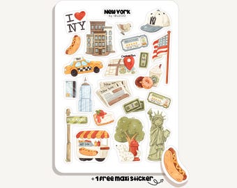 Sticker Sheet New York | Bullet Journal Stickers - Scrapbook Stickers - Planner - Decoration - Summer - Holiday - USA
