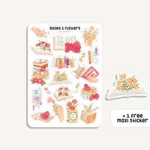 Sticker Sheet Books & Flowers | Aufkleber Bücher und Blumen | Bullet Journal - Scrapbook - Planner - Dekoration - Lesen