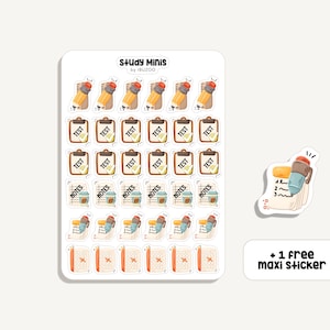 Minis de estudio de hoja de pegatinas |  Minis de estudio de pegatinas | Bullet Journal - Scrapbook - Planificador - Decoración - Oficina - Aprendizaje - Tracker