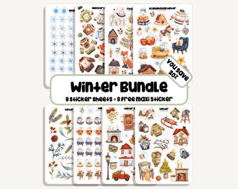 Sticker Set Winter | 8 Sticker Sheets + 8 Maxi Sticker | 178 Sticker | Bullet Journal Stickers - Planner - Decoration - Snow