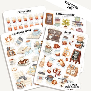 Sticker Set Coffee | Aufkleber Kaffee | 4 Sheets + Maxi Sticker | Bullet Journal - Planner - Bücher - Café