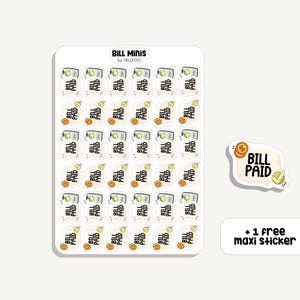 Feuille d’autocollants Bill Minis | Autocollant Bill Minis | Bullet Journal - Scrapbooking - Planificateur - Icône - Symbole - Budget - Argent - Tracker