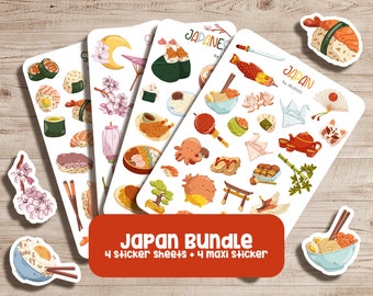 Stickers Japan | 4 sticker sheets + 4 maxi stickers | 91 stickers | Bullet Journal Stickers - Planner - Decoration - Japan