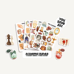 Sticker Set Academia | Aufkleber Akademie | 4 Sticker Sheets + 4 Maxi Sticker | 86 Sticker | Bullet Journal - Planner - Dekoration - Bücher