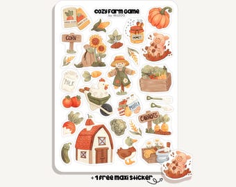 Sticker Sheet Cozy Farm Game | Bullet Journal - Scrapbook - Planner - Decoration - Video Games - Farm Life