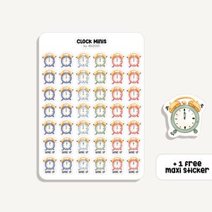 Feuille d’autocollants Horloge Minis | | Autocollant Réveil Minis | Bullet Journal - Scrapbook - Planificateur - Décoration - Get Up - Tracker