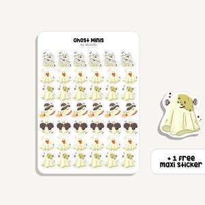 Feuille d’autocollants Ghost Minis | Autocollants Ghost Minis | Bullet Journal - Scrapbook - Planificateur - Décoration - Spooky - Halloween - Tracker