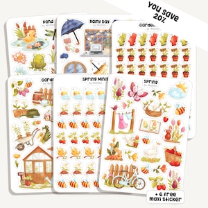 Sticker Set Spring | 6 Sticker Sheets + 6 Maxi Sticker | 170 Sticker | Bullet Journal Sticker - Planner - Dekoration - Pond - Garden