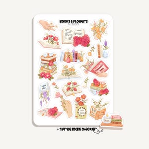Sticker Sheet Books & Flowers | Aufkleber Bücher und Blumen | Bullet Journal - Scrapbook - Planner - Dekoration - Lesen