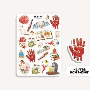 Feuille d’autocollants Horreur | Autocollant horreur | Bullet Journal - Scrapbook - Planificateur - Décoration - Livre Genre - Halloween