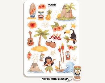 Sticker Sheet Hawaii | Bullet Journal Stickers - Scrapbook Stickers - Planner - Decoration - Summer - Holiday - Beach