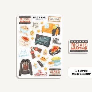 Foglio di adesivi Nflix + Chill | Adesivi Nfllix + Chill | Adesivi per Bullet Journal - Adesivi per Scrapbooking - Planner - Decorazione -