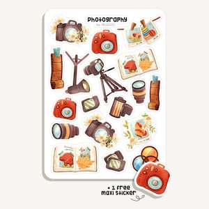 Fotografía con hojas de pegatinas | Fotografía con pegatinas | Bullet Journal - Álbum de recortes - Planificador - Decoración - Hobby - Cámara