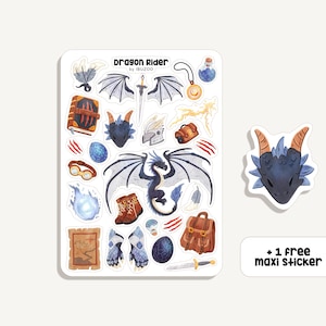 Foglio di adesivi Dragon Rider | Adesivo Cavaliere del Drago | Adesivi Bullet Journal - Scrapbook - Planner - Decorazione - Fantasy - Magia
