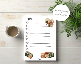 To Do Notepad Sushi A6 50 fogli di appunti - Piccoli appunti - Lista della spesa - Lista delle cose da fare - Blocco note - Personalizzabile - Regalo