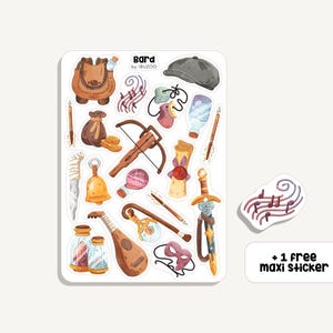 Hoja de pegatinas Bardo | Pegatina Bardo | Bullet Journal - Álbum de recortes - Planificador - Hoja de pegatinas RPG - Pegatina DnD - Fantasía