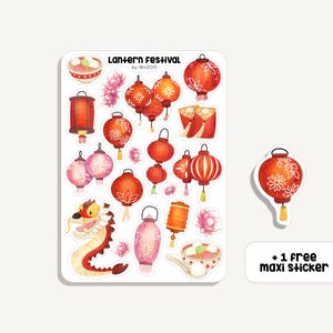 Stickervel Lantaarnfestival | Sticker Lantaarnfestival | Bullet Journal Stickers - Scrapbook Stickers - Planner - Decoratie - Azië