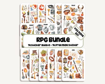 RPG-stickerset | Stickers voor rollenspellen | 14 vellen + maxi-stickers | Dagboek - Planner - Gaming - D&D-stickers