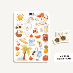 Strandstickervel | Strandstickers | Bullet Journal - Scrapbook - Planner - Decoratie - Krab - Zand - Zee - Vakantie