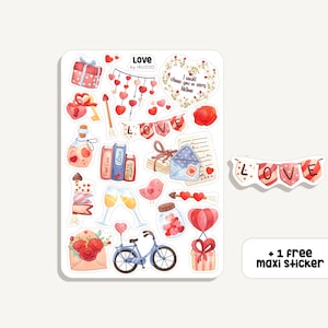 Foglio di adesivi Amore | Adesivo amore | Bullet Journal - Scrapbook - Planner - Decorazione - San Valentino - Cuore