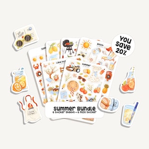 Sticker Set Summer | 6 Sticker Sheets + 6 Maxi Sticker | 174 Sticker | Bullet Journal Sticker - Planner - Dekoration - Pond - Beach