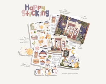 Veel plakplezier | Spookbeker | Oktober 2026 - Bullet Journal - Stickervel - Post - Postclub - Spook - Theewinkel - Gebak - Thee