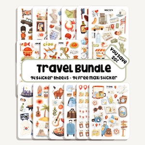 Ark med reseklistermärken | Reseklistermärken | Bullet Journal-klistermärken - Scrapbooking-klistermärken - Planerare - Dekoration - Fritid - Sommar Travel Bundle