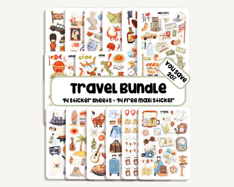 Ark med reseklistermärken | Reseklistermärken | Bullet Journal-klistermärken - Scrapbooking-klistermärken - Planerare - Dekoration - Fritid - Sommar Travel Bundle