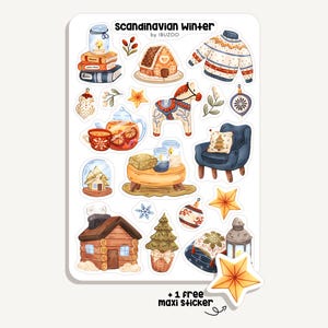 スカンジナビアの冬のステッカーシート | スカンジナビアの冬のステッカー | バレットジャーナル - スクラップブック - プランナー - デコレーション - 冬 - 居心地の良い