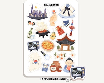 Arkusz naklejek Korea Południowa | Naklejki Korea Południowa | Bullet Journal - Album ze zdjęciami - Planer - Dekoracja - Podróże - Azja