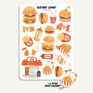 ステッカーシート バーガーラバー | ステッカー バーガーラバー | バレットジャーナルステッカー - スクラップブックステッカー - プランナー - 食べ物 - ファーストフード