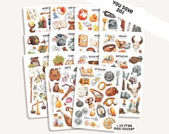 Sticker Set RPG | 14 Sticker Sheets + 14 Maxi Sticker | 211 Sticker | Journal Sticker - Planner - Gaming - DnD Sticker - Game Night