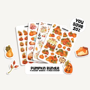 Set adesivi zucche | Zucche adesive | 4 fogli di adesivi + 4 maxi adesivi | 93 adesivi | Bullet Journal - Agenda - Decorazione - Autunno