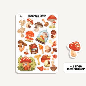 Feuille d’autocollants Amateurs de champignons | Autocollant amateur de champignons | Bullet Journal - Scrapbook - Planner - Décoration - Forêt - Nature - Automne