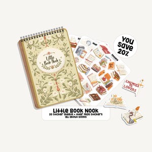 Libro di adesivi Little Book Nook | 20 fogli di adesivi per libri - oltre 400 adesivi - Adesivi per diari - Adesivi - Set di adesivi - Libri - Lettura
