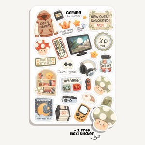 Hoja de pegatinas de videojuegos | Pegatinas de videojuegos | Bullet Journal - Álbum de recortes - Planificador - Decoración - Hobby - Retro