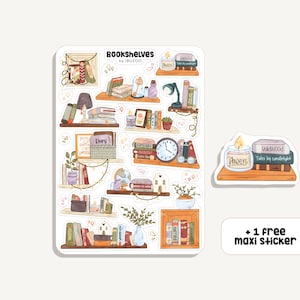 Sticker Sheet Bookshelves | Aufkleber Bücher Regale | Bullet Journal - Scrapbook - Planner - Dekoration - Lesen - Buch