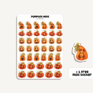 Feuille d’autocollants Citrouilles Minis | Autocollant Citrouille Minis | Bullet Journal - Scrapbook - Planificateur - Décoration - Automne - Halloween - Tracker