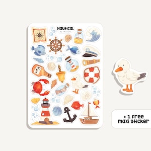 Nautisch stickervel | Maritieme stickers | Bullet Journal - Scrapbook - Planner - Decoratie - Zee - Oceaan - Strand