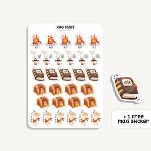 Foglio di adesivi Mini RPG | Adesivi Mini RPG | Bullet Journal - Scrapbook - Planner - Decorazione - DnD - Fantasy - Tracker