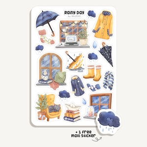 Sticker Sheet Rainy Day | Aufkleber Regentag | Bullet Journal - Scrapbook - Planner - Dekoration - Regen - Gemütlich
