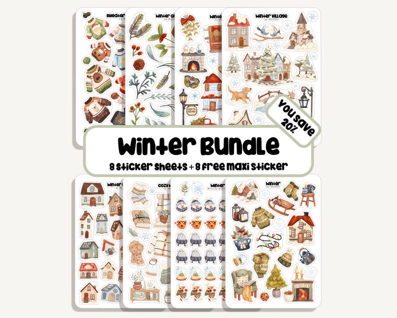 Sticker Sheet Winter Village | Bullet Journal - Scrapbook - Planner - Decoration - Winter Winter Bundle