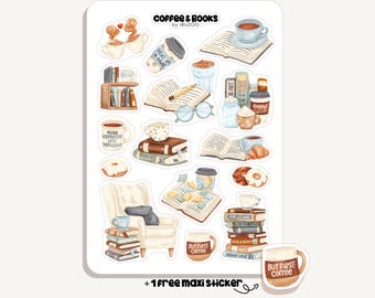 Sticker Sheet Coffee and Books | Bullet Journal - Scrapbook - Planner - Decoration - Reading - Books - Coffee Shop