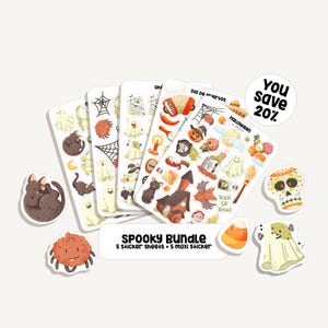 Ensemble d’autocollants effrayants | Autocollant effrayant | 5 feuilles d'autocollants + 5 maxi autocollants | 105 autocollants | Bullet Journal - Planificateur - Halloween - Fantôme