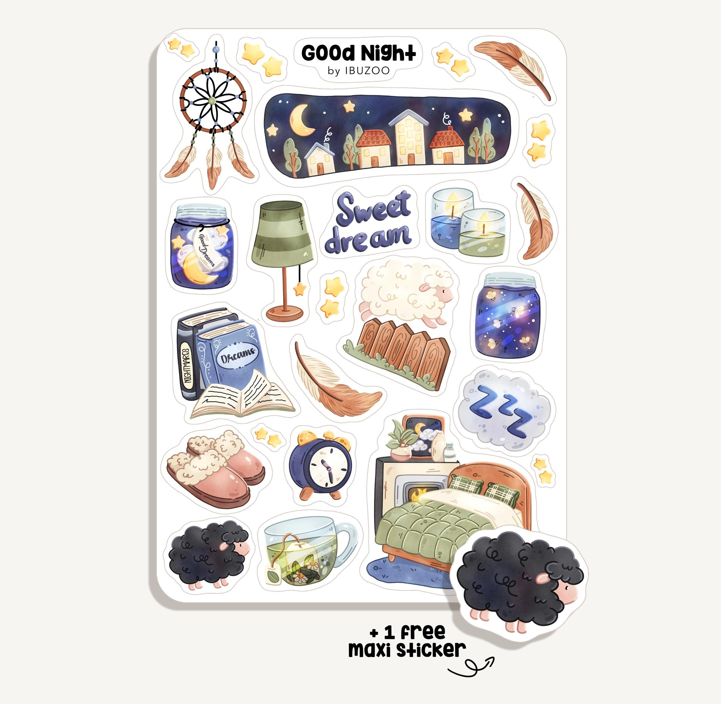 Sticker Sheet Good Night | Bullet Journal - Scrapbook - Planner - Decoration - Night - Sleep