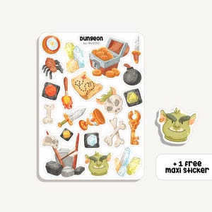 Sticker Sheet Dungeon | Aufkleber Verließ | Bullet Journal - Scrapbook - Planner - Dekoration - RPG Stickersheet - Dnd - Fantasie